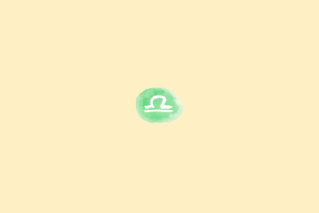 Símbolo do signo de Libra em branco dentro de círculo verde em fundo amarelo