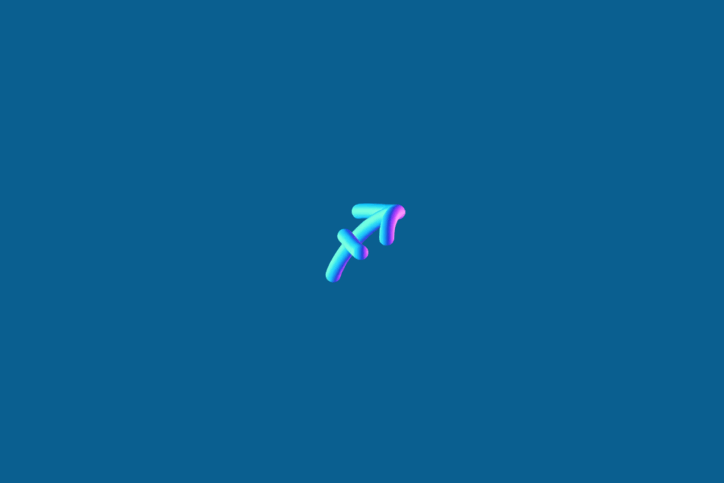 Símbolo do signo de Sagitário em tons de azul e roxo em fundo azul