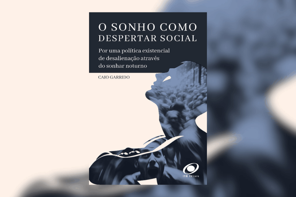 Capa de livro bege e azul-escura com nome do autor em preto e título em branco com ilustração de um homem e dentro dele outro homem gritando