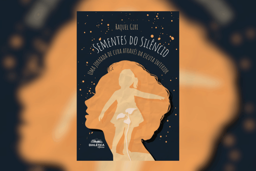 Capa de livro azul-escura com nome do autor e título do livro em branco com ilustração da cabeça de uma mulher em laranja com o desenho de uma criança dentro