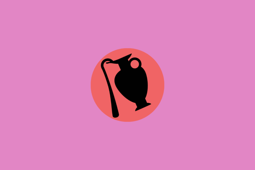 Ilustração do signo de aquário dentro de um círculo vermelho e centralizado em fundo rosa
