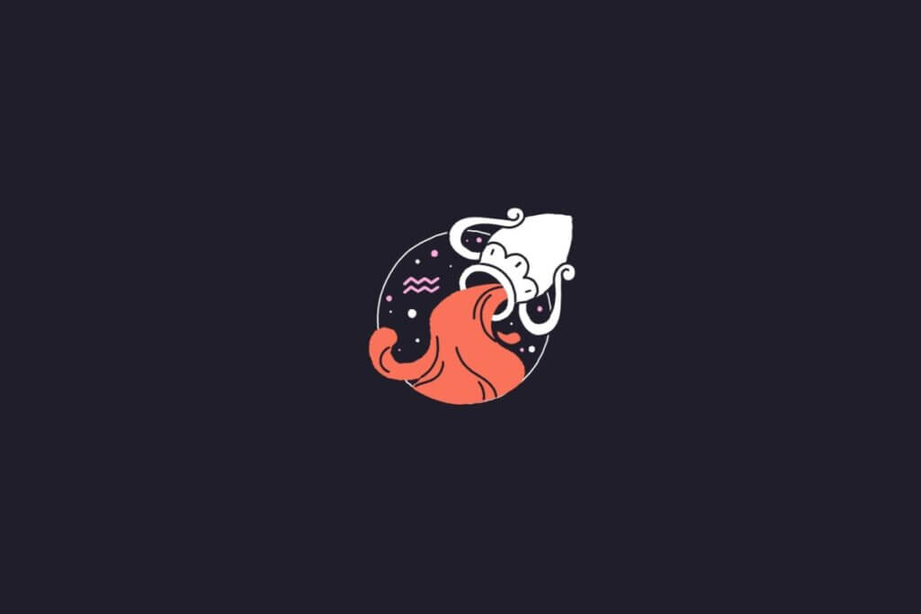 Ilustração do signo de aquário centralizado em um fundo roxo-escuro