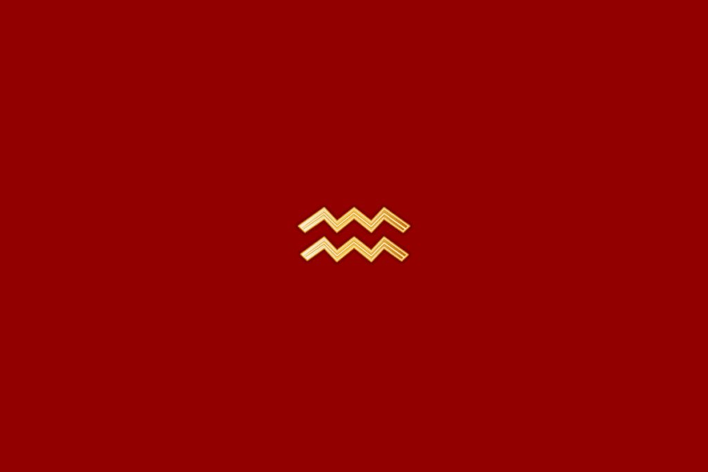 Ilustração do signo de aquário em dourado, centralizado em fundo vermelho