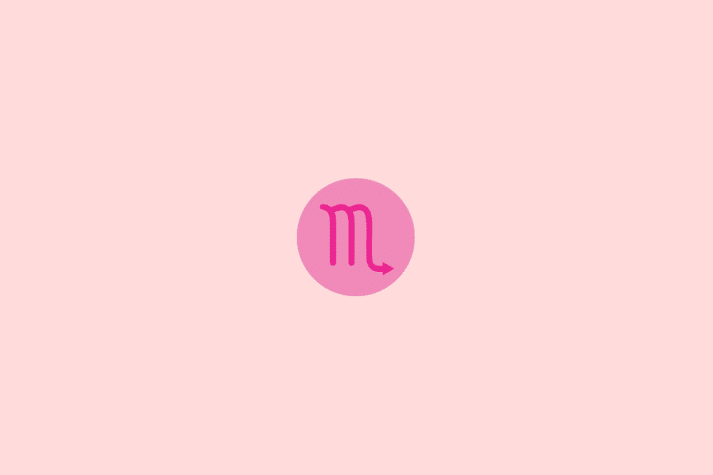 Ilustração do signo de Escorpião rosa em círculo rosa e em fundo rosa claro