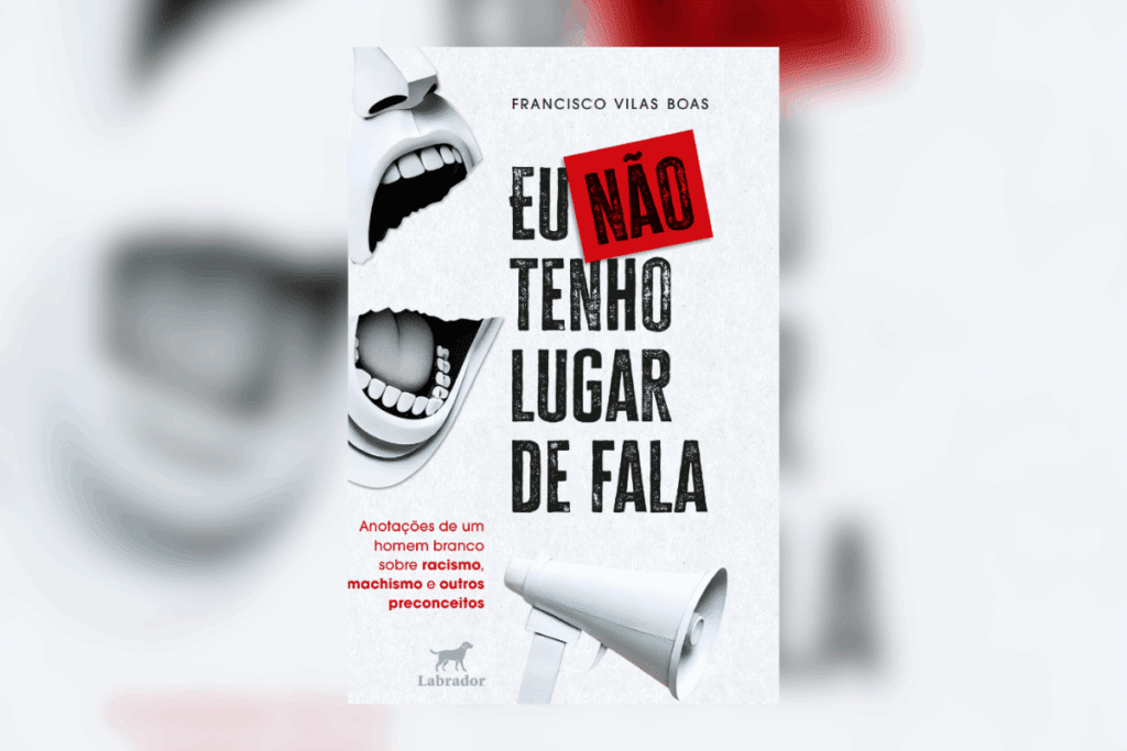 Capa do livro “Eu não tenho lugar de fala”, com bocas abertas e um megafone branco.
