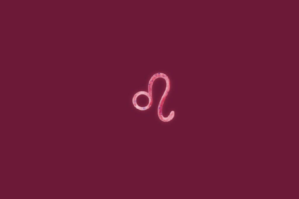 Ilustração do signo de leão centralizado em um fundo rosa