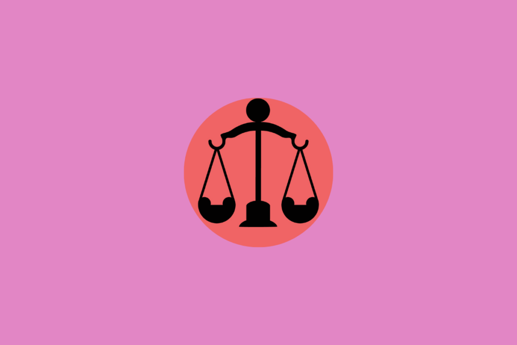 Ilustração do signo de libra dentro de um círculo vermelho e centralizado em fundo rosa
