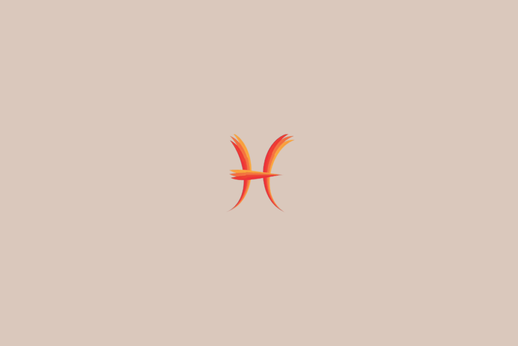 Ilustração do signo de peixes, na cor laranja, centralizada sobre um fundo bege-claro