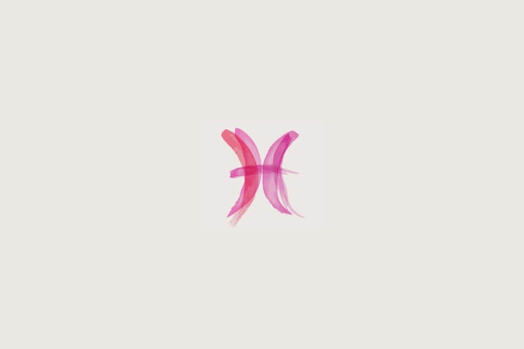 Ilustração do signo de peixes em rosa sobre um fundo cinza