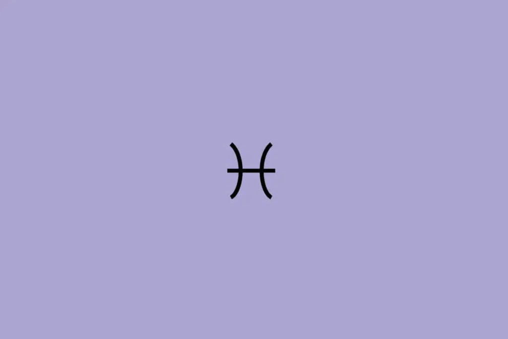 Ilustração em preto do signo de Peixes em um fundo lilás