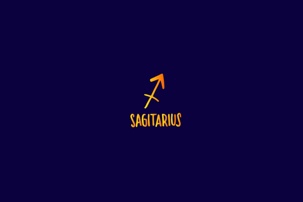 Ilustração do signo de sagitário em amarelo e centralizado em fundo azul-escuro