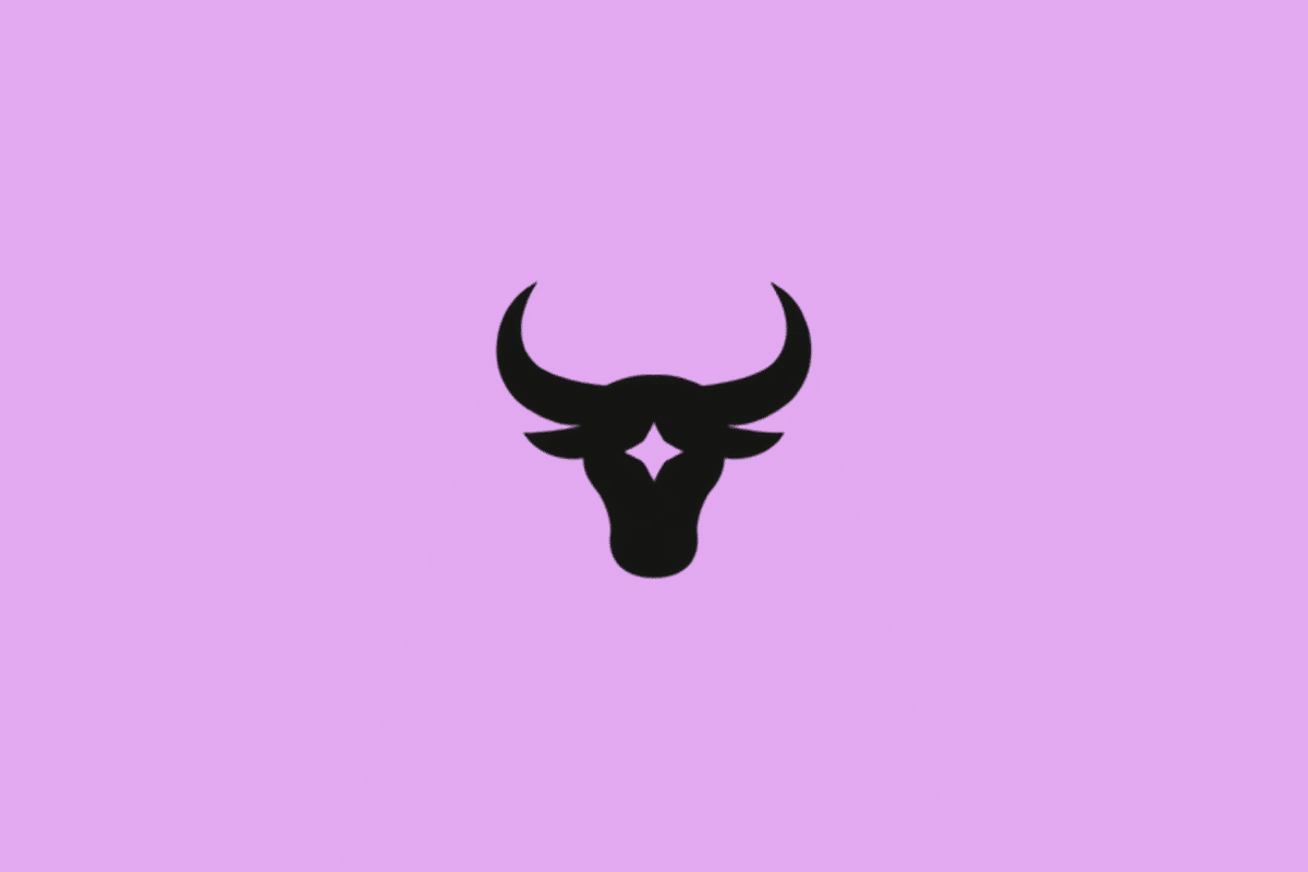 Símbolo do signo de Touro em preto com uma estrela em fundo roxo