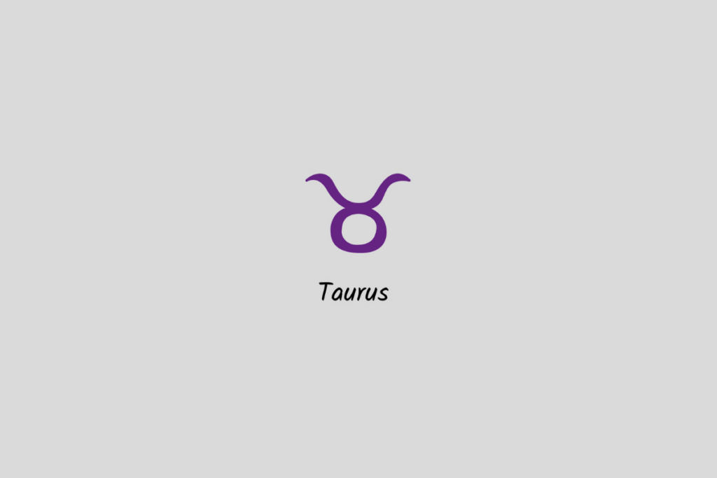 Ilustração do signo de Touro em roxo, com o nome abaixo, centralizada sobre um fundo cinza-claro