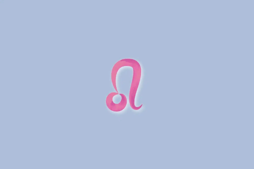 Ilustração do signo de leão na cor rosa e sobre um fundo azul-claro 