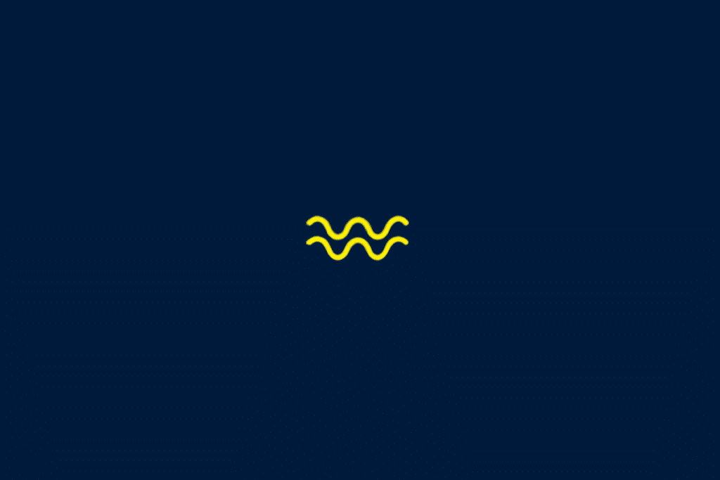 Símbolo de Aquário formado por duas linhas onduladas, centralizado sobre um fundo azul-marinho uniforme. O desenho aparece em amarelo vivo, criando contraste com o fundo.