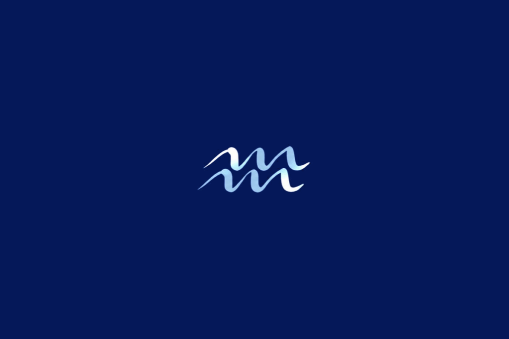 Símbolo do signo de Aquário em tom azul-claro, centralizado sobre um fundo azul-marinho.