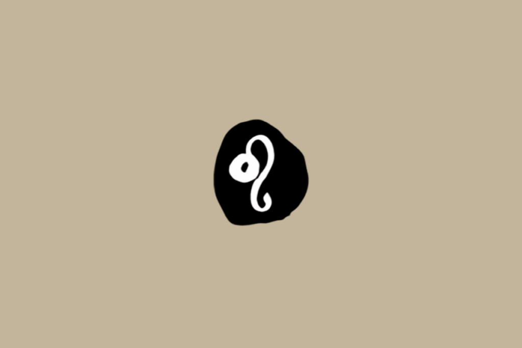 Símbolo do signo de Leão em branco dentro de círculo preto em fundo bege