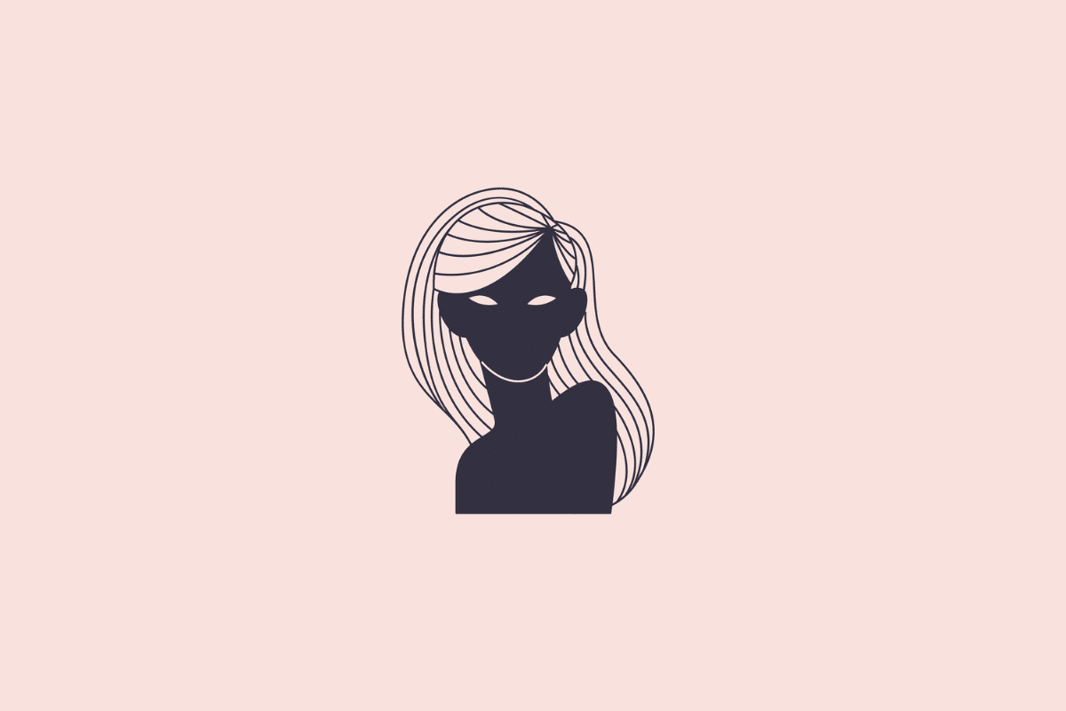 Ilustração estilizada e minimalista de uma figura feminina, simbolizando o signo de virgem, em tom azul-escuro sobre um fundo rosa-claro