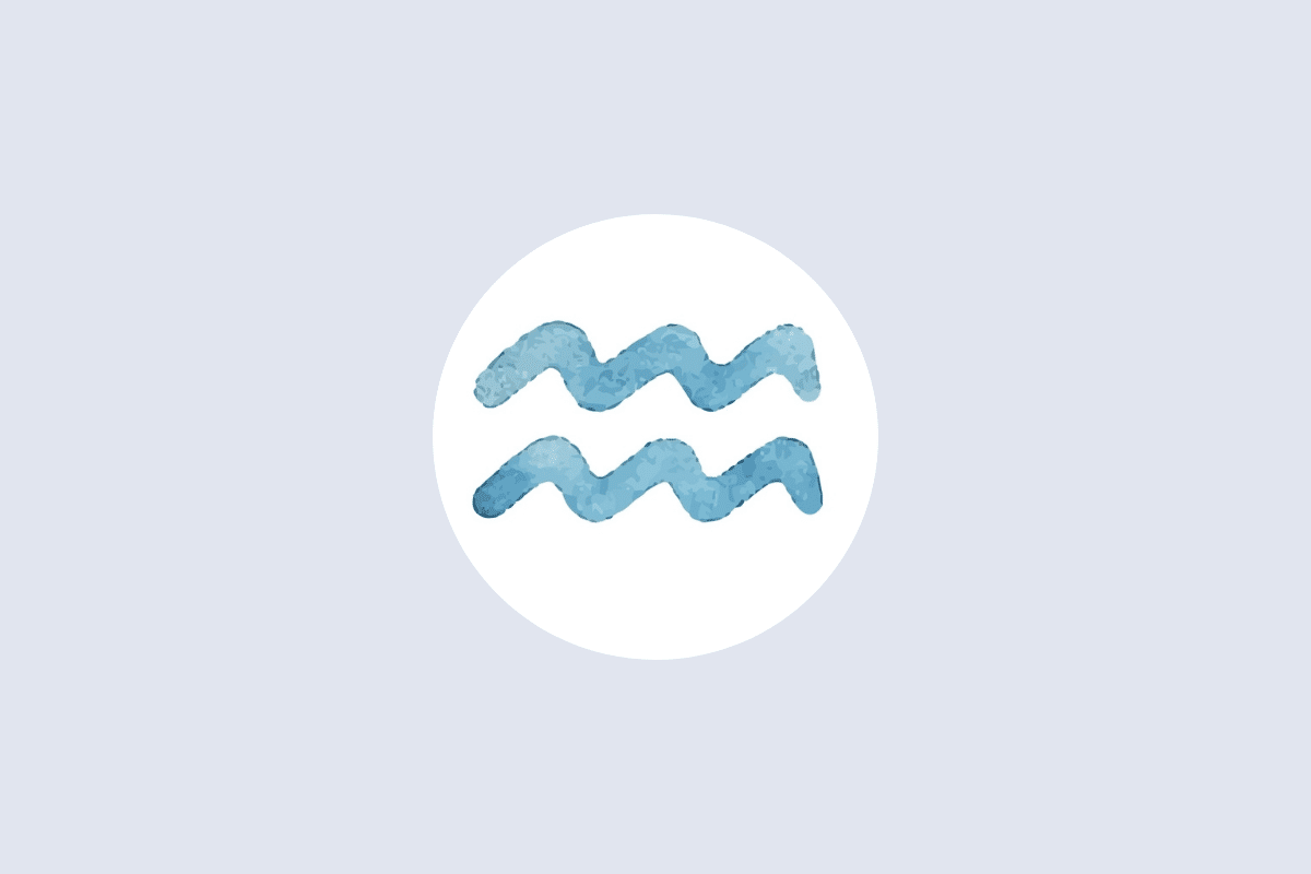 Símbolo astrológico de Aquário em textura de aquarela azul, centralizado em um círculo branco sobre fundo azul-claro