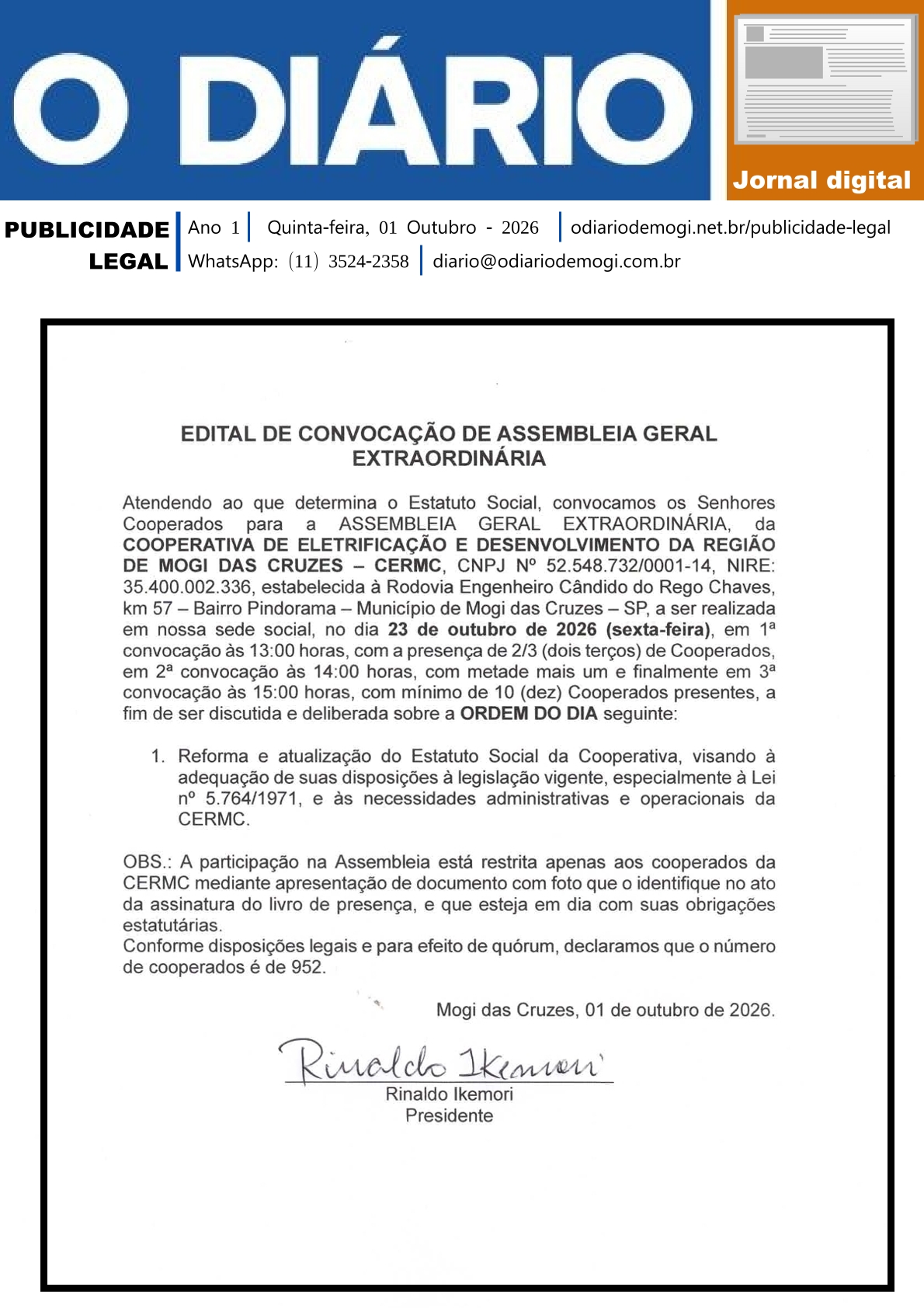 Quinta-feira, 01 de Outubro